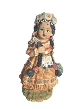 Vintage Little Girl Native American Indian Mini Figurine Knick Knack Collectible